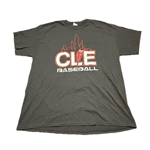 CLE Baseball T-Shirt XL Gray Cleveland Skyline Feather Logo Graphic Tee - Picture 1 of 3